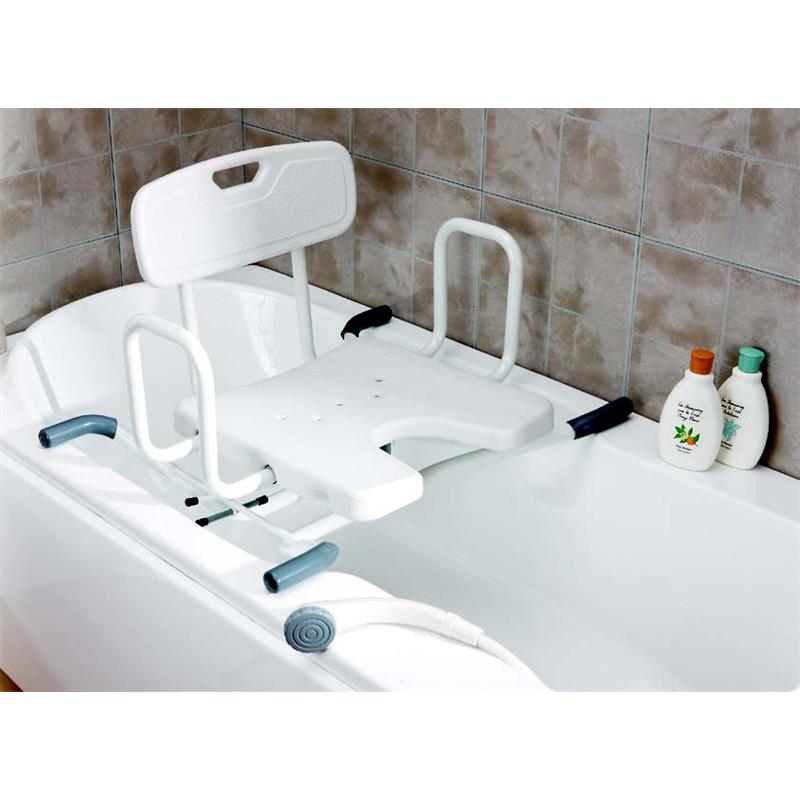 Asiento aluminio en U giratorio para bañera ajustable en ancho